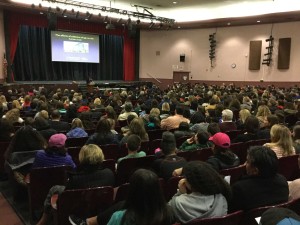 Dr. Noreen Leahy, Assistant Superintendent RVC School District, presents the program to a capacity crowd.